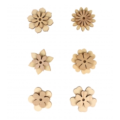 stickers en bois fleurs 5 x 4 cm 6 pieces