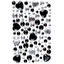 Stickers strass coeur noir cristal 0,5 à 2 cm 106 pièces