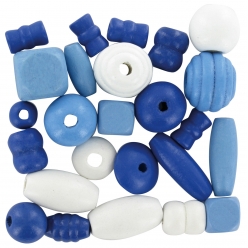 Perles en bois 0,5 à 2 cm Assortiment bleu 110 pièces