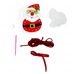 Kit P.Noël feutrine rouge 9x5,5cm+rub.,pompon,laine 90cm,aiguille