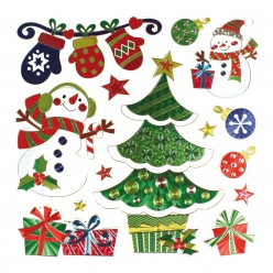 stickers metallises bonhomme de neige sapin 1 a 14 cm x 14 pcs