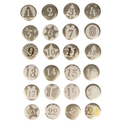 Badges numérotés métal Noël or, blanc 2,5 cm x 24 pcs