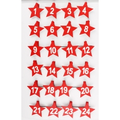 Pinces à linge étoile rouge numérotées 4,5 cm x 24 pcs