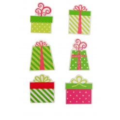 stickers cadeau bois rose vert paillete 35 x 3 cm x 6