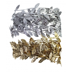 ruban satin feuilles or argent 2 x 1cm