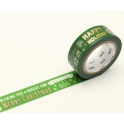 Masking Tape MT 15 mm NOEL Messages de Noël fond vert - calligraphy