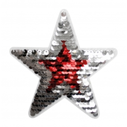 Patch sequins double face étoile argent, rouge 10 x 10 cm