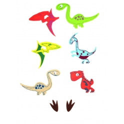 Stickers feutrine dinosaures 4 à 7 cm avec yeux mobiles x 28pcs