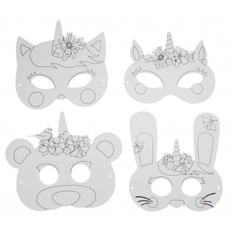 masque en carte forte predessinee licorne fils elastiques x 4 pcs