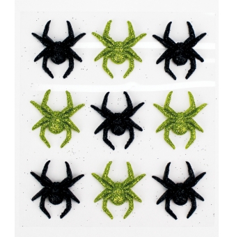 sticker araignee acrylique glitter vert noir 3 cm x 9 pcs