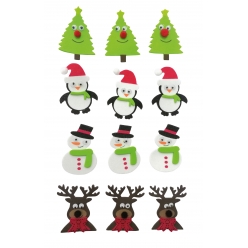 Sticker mousse personnages de Noël 3,5 à 5,1 cm x 12 pcs