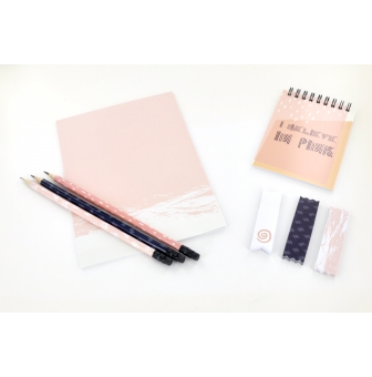 set de papeterie carnet crayon note adhesives rose