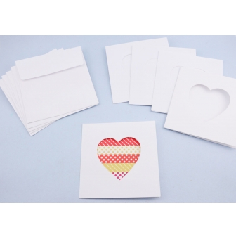 5 cartes et enveloppe diy blanches 13x13cm coeur