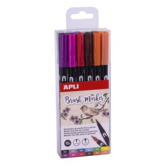 feutres pointe pinceau et ronde couleurs assorties 12 pieces