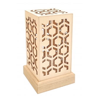 photophore 17 cm en bois decoupe annees 70