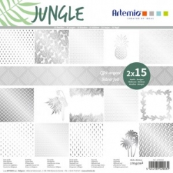 bloc 15x2 feuilles effet metal argente jungle 30x30 cm