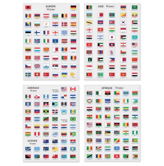 gommettes drapeaux 5 continents 16 x 18 cm 214 pieces
