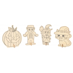 personnages d halloween en bois 4 pieces