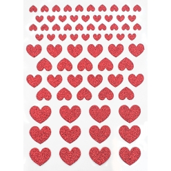 stickers coeurs paillettes rouge de 06 a 17 cm 72 pieces