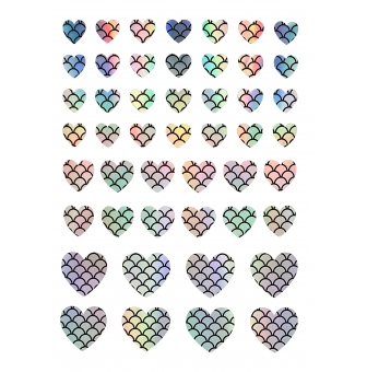 stickers holographiques coeur impression ecailles 48 pieces