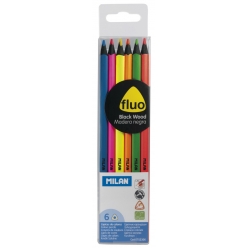 crayons de couleur fluo triangulaires bois noir 6 pieces