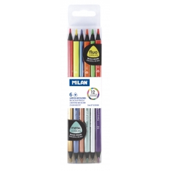 crayons bicolores triangulaires bois noir 6 pieces