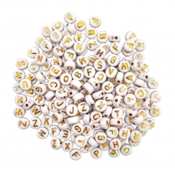 perles lettres pour enfant  blanc et or 07 x 03 cm 40 g